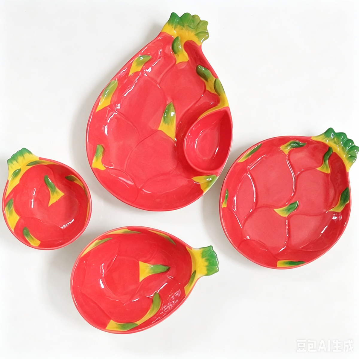 Dragon Fruit Ceramic Bowl and Plate Set