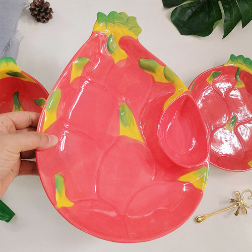 Dragon Fruit Ceramic Bowl and Plate Set