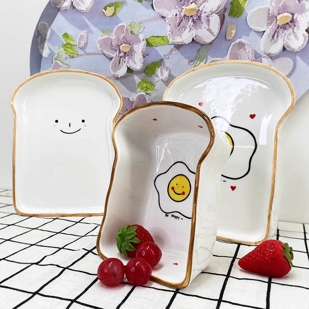 Toast Shaped Ceramic Plate and Bowl Set