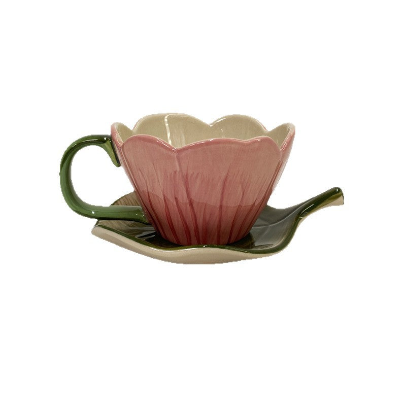 Tulip Shaped Ceramic Cup and Saucer Set