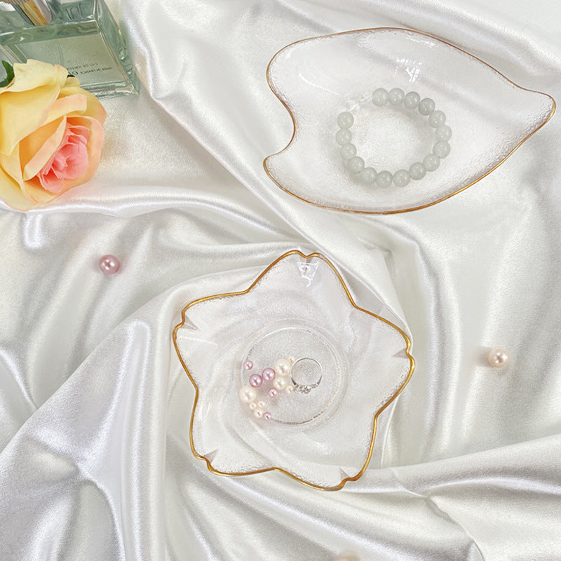 Floral Glass Trinket Dish with Gold Rim