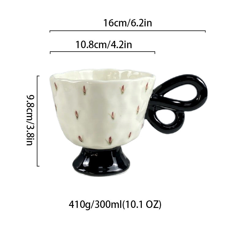 Floral Ceramic Coffee Mug with Bow Handle