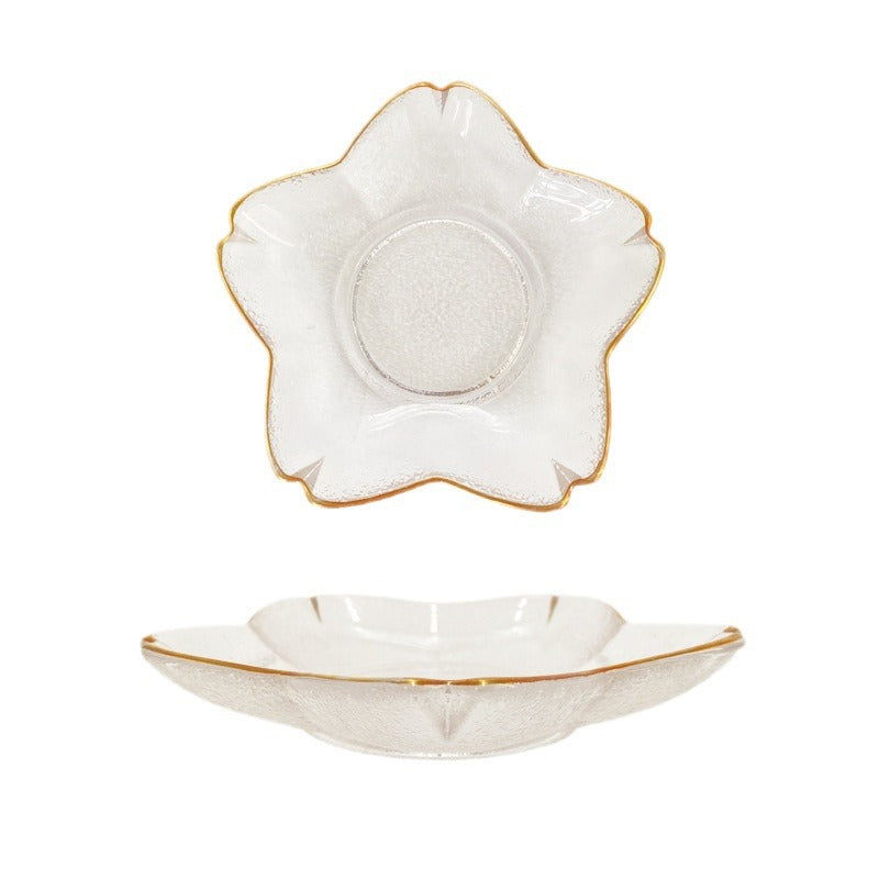 Floral Glass Trinket Dish with Gold Rim