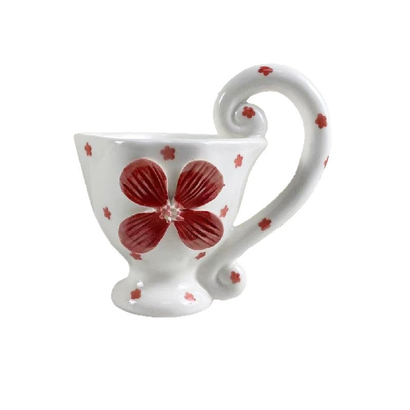 Floral Ceramic Coffee Mug with Spiral Handle