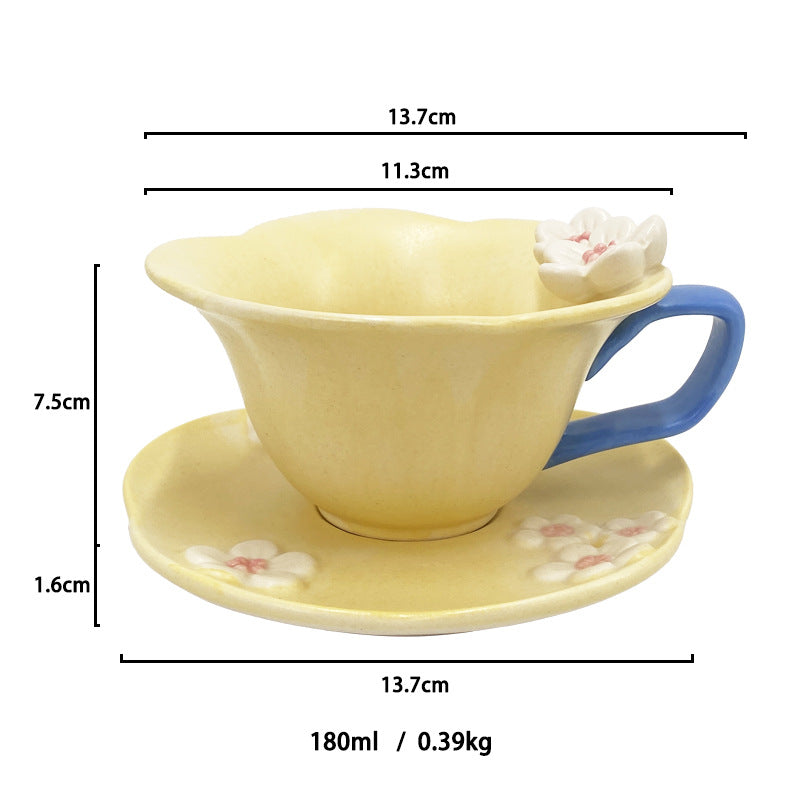 Floral Ceramic Coffee Cup and Saucer Set