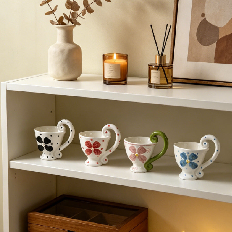 Floral Ceramic Coffee Mug with Spiral Handle