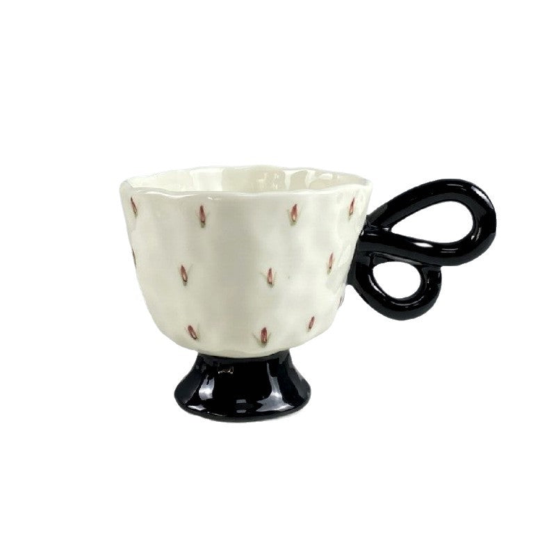 Floral Ceramic Coffee Mug with Bow Handle