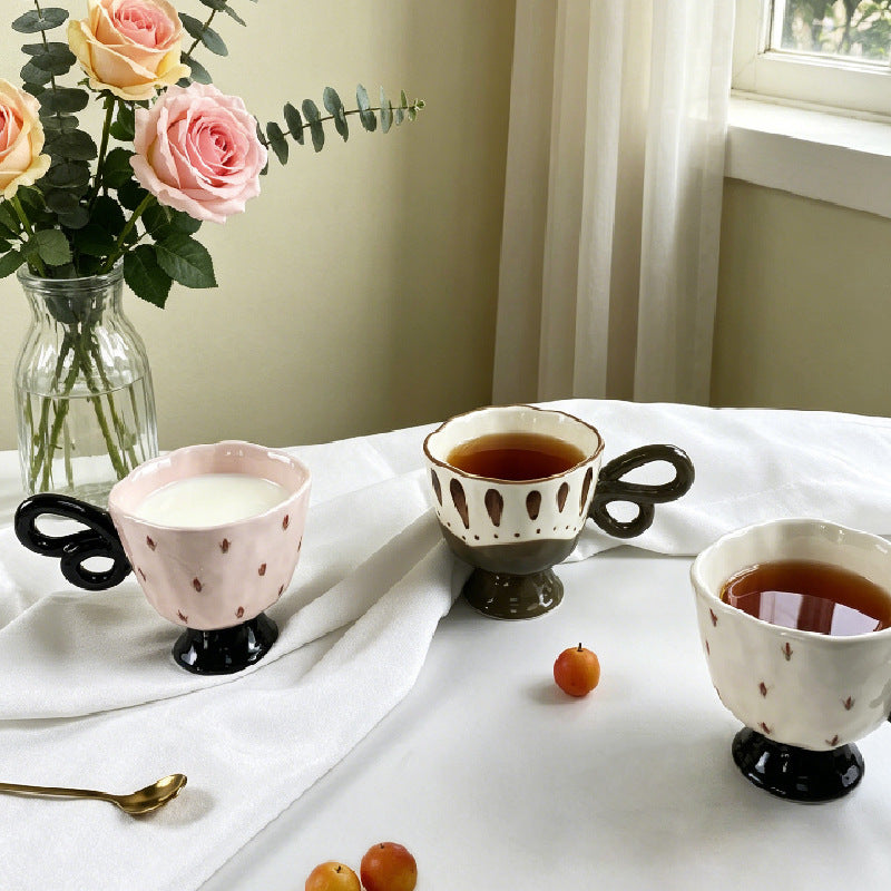 Floral Ceramic Coffee Mug with Bow Handle