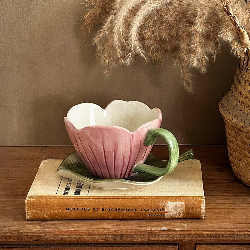 Tulip Shaped Ceramic Cup and Saucer Set