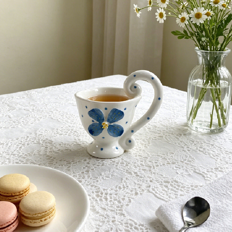 Floral Ceramic Coffee Mug with Spiral Handle