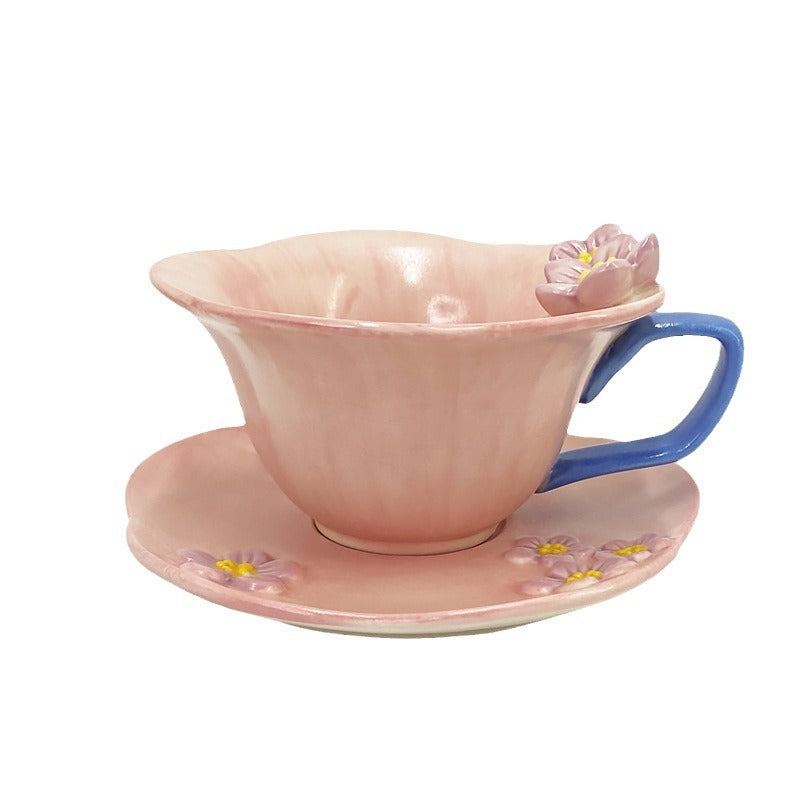 Floral Ceramic Coffee Cup and Saucer Set