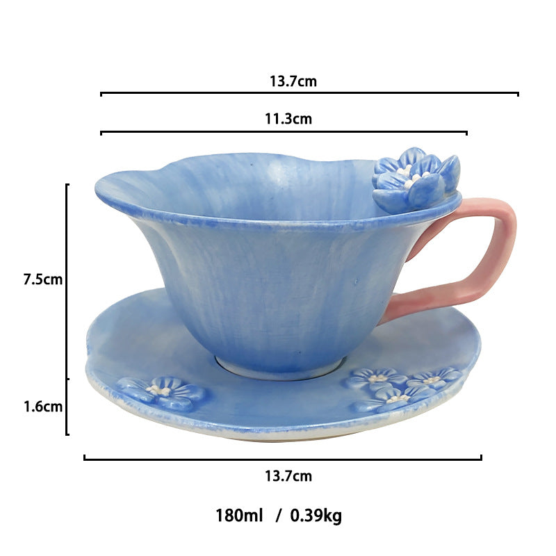 Floral Ceramic Coffee Cup and Saucer Set