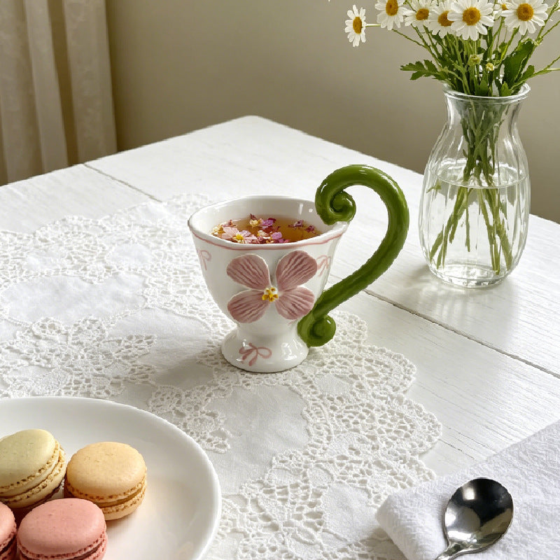 Floral Ceramic Coffee Mug with Spiral Handle