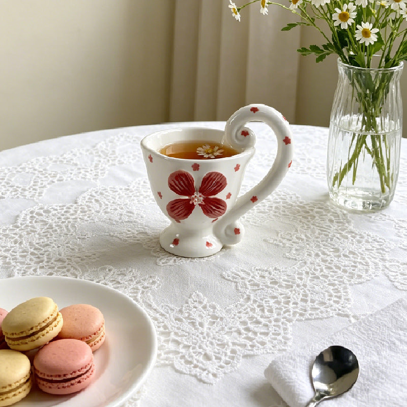 Floral Ceramic Coffee Mug with Spiral Handle