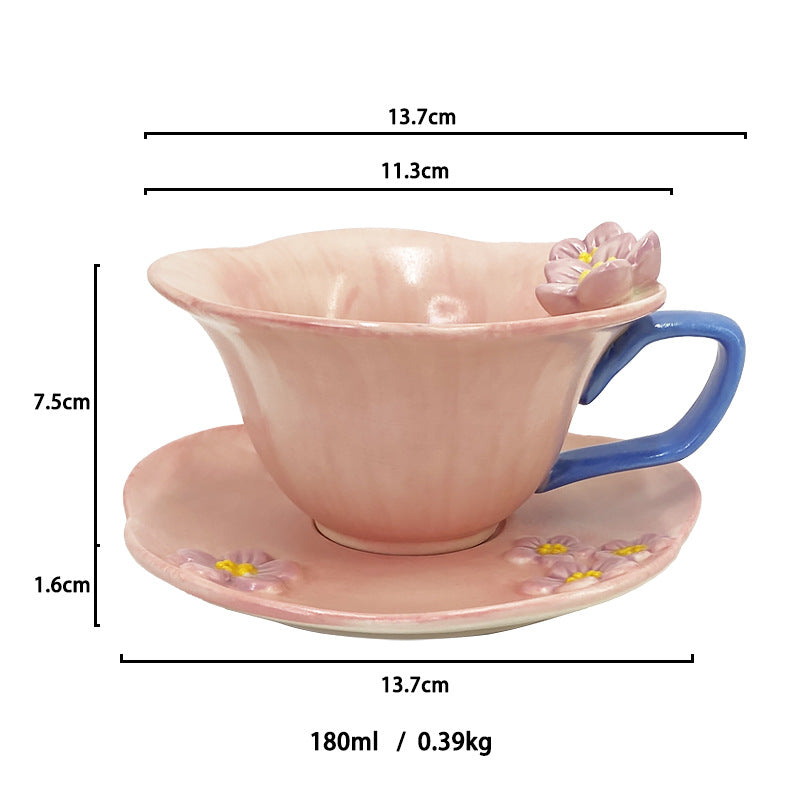Floral Ceramic Coffee Cup and Saucer Set