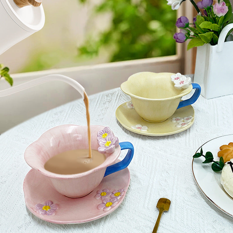 Floral Ceramic Coffee Cup and Saucer Set