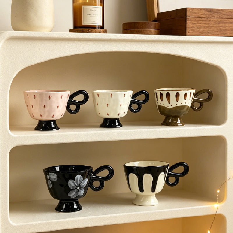 Floral Ceramic Coffee Mug with Bow Handle