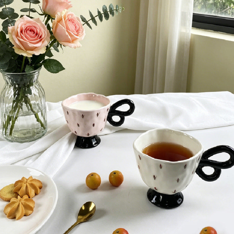Floral Ceramic Coffee Mug with Bow Handle